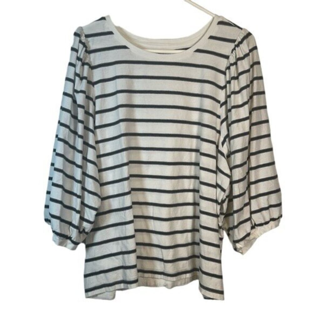 Women's Sonoma Ruffle Navy White Scoop Neck Shirt Blouse Size XL EUC #7876